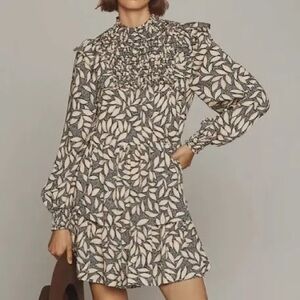 NWT Anthropologie Smocked Mini Dress. Neutral, Cotton, Lined, with Pockets!